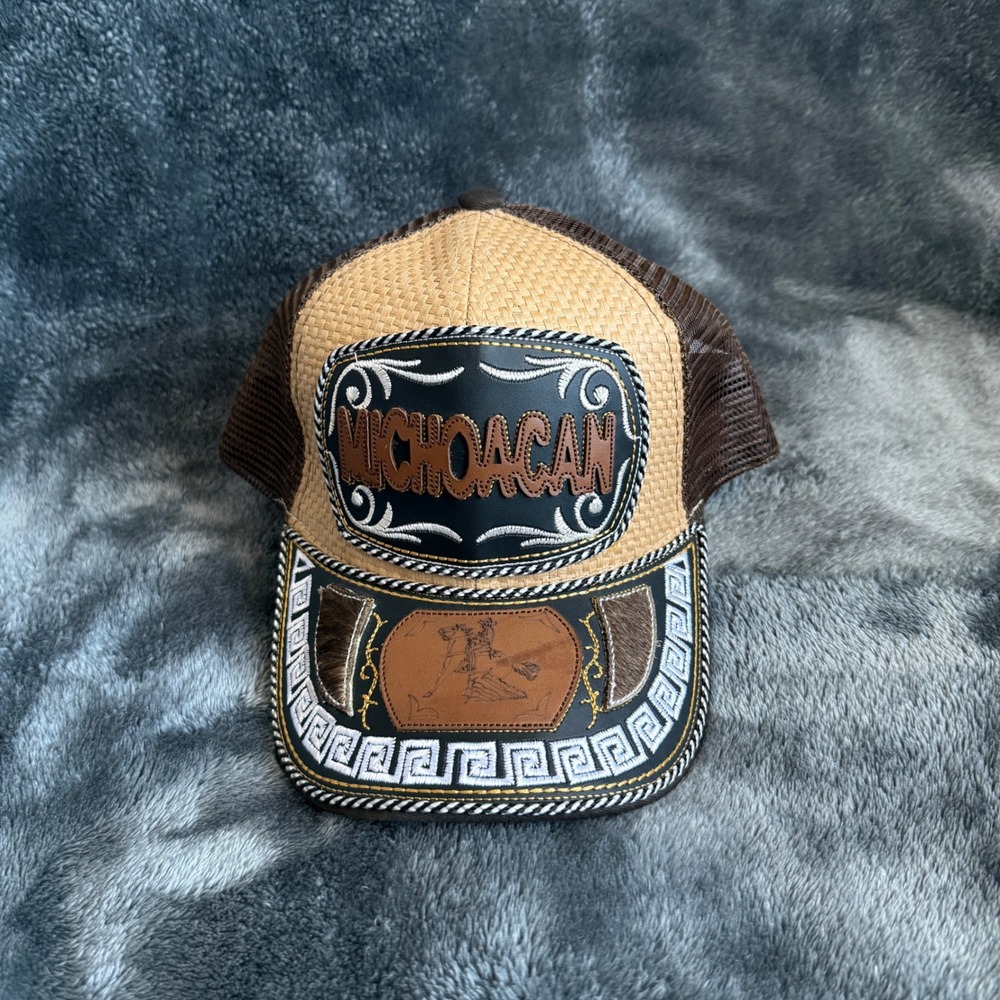 Michoacan Embroidered Trucker Hat Mesh Snapback Western Charro Cap Brown
